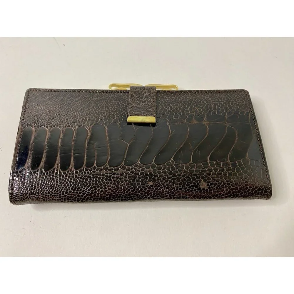 Genuine Ostrich Leg Clutch Bag Wallet Gold Tone Hardware‎ vintage READ